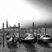 Venice Gondolas Black And White Poster