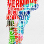 Vermont Watercolor Word Cloud Poster