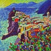 Vernazza Cinque Terre Italy 2 Modern Impressionist Palette Knife Oil Painting By Ana Maria Edulescu Poster