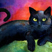 Vibrant Black Cat Watercolor Painting Poster