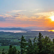 Vibrant Sunset Over Lake Champlain And The Adirondacks From Mount Philo Charlotte Vermont Poster
