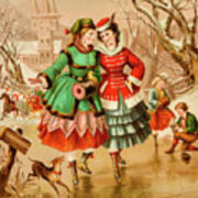 Victorian Ice Skaters Poster