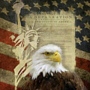 Vintage Americana Patriotic Flag Statue Of Liberty And Bald Eagle Poster