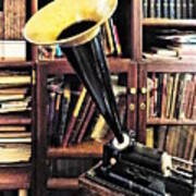 Vintage Phonograph In Library Circa 1880 Poster