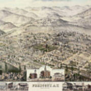Vintage Pictorial Map Of Prescott Arizona - 1885 Poster