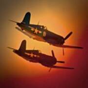 Vought F4u Corsair Sunset Two Ship Poster