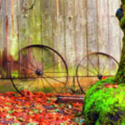 Wagon Wheels And Autumn Leaves Poster