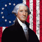 Washington And The American Flag Poster