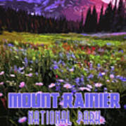 Washington, Mount Rainier At Sunset Poster