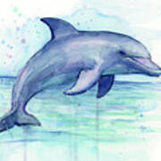 Watercolor Dolphin Painting - Facing Right Poster