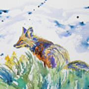 Watercolor - Fox On The Lookout Poster