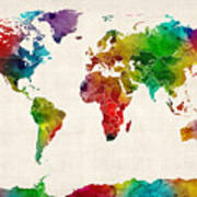 Watercolor Map Of The World Map Poster