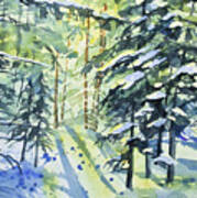 Watercolor - The Wintry Woods Poster