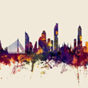 Watercolour, Watercolor, Urban,  Bangkok, Bangkok Skyline, Bangkok Cityscape, City Skyline, Thailand Poster