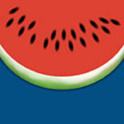 Watermelon Slice - Blue Background Poster