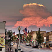 Welcome To Stoughton - Heritage Mural And Main Street With Cumulonimbus Stormcloud In Background Poster