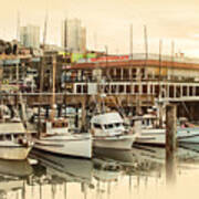 Wharf Boats Near End Of Day Poster