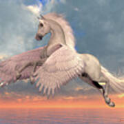White Arabian Pegasus Horse Poster