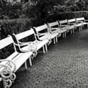 White Benches-  By Linda Wood Woods Poster