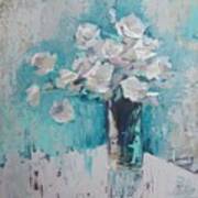 White Roses Palette Knife Acrylic Painting Poster