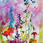 Wildflower Gathering Watercolor And Ink Painting Poster