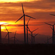 Wind Turbines Sunrise Panoramic Poster