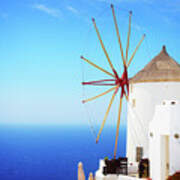 Windmill Of Oia And Aegan Sea Poster