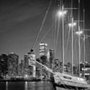 Windy City Skyline Behind Windy Tall Ship Poster
