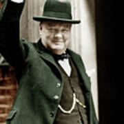Winston Churchill, English Prime Minister, Making The Victory Gesture In Front Of 10 Downing Street Poster