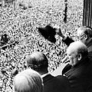 Winston Churchill Looking Out Over Crowds Celebrating The End Of The Second World War Poster