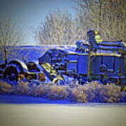 Winter Antique Tractor And Combine Poster