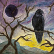 Winter Moon Raven Poster