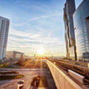 Winter Sunset Near Vienna Busness Center And Metro Line Poster