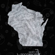 Wisconsin Map Music Notes 2 Poster
