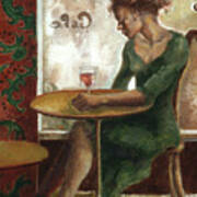 Woman In A Paris Cafe Poster