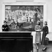 Women View Seurat Painting In Museum Poster