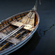 Wooden Rowboat Dingy In The Harbor At Jamestown Poster