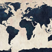 World Map Distressed Navy Poster