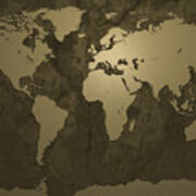 World Map Gold Poster