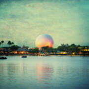 World Showcase Lagoon Disney World During Sundown Textured Sky Mp Poster