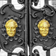 Wrought Iron Gate With Baroque Grinning Gold Cherubs Poster