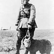 Wwi, French Soldier And Dog Wearing Gas Poster