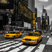 Yellow Cabs Cruisin On The Times Square Poster