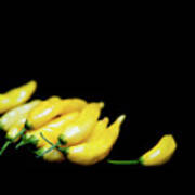 Yellow Chillies On A Black Background Poster