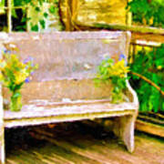 Yellow Flowers On Porch Bench Poster