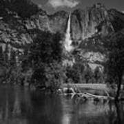 Yosemite Falls From Swinging Bridge In Black And White Poster