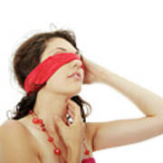 Young Beautiful Brunette With Red Eyeband And Necklace. Poster