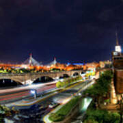 Zakim Bridge At Night - Boston Cityscape Poster