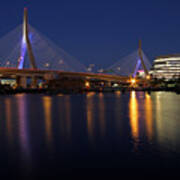 Zakim Bridge Lit Up Blue Poster