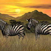 Zebra Sunset Poster